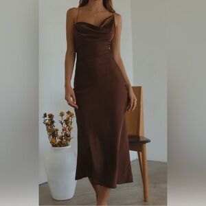 Miss Lola Chocolate Brown Midi Dress